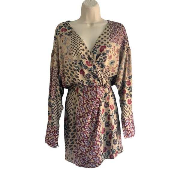 Zara Woman's Sz XS Patchwork Macedonia Faux Wrap Romper Dress NWT - Picture 2 of 15